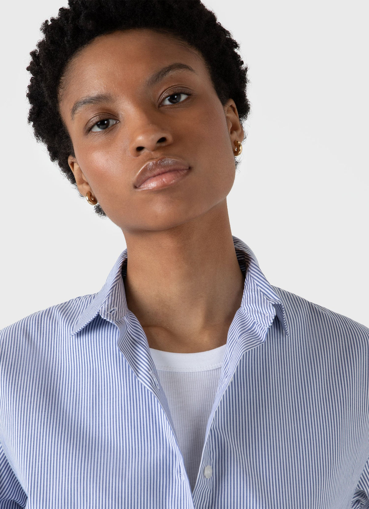 Womens Classic Shirt In White Blue Bar Stripe Wsht2032 Stku