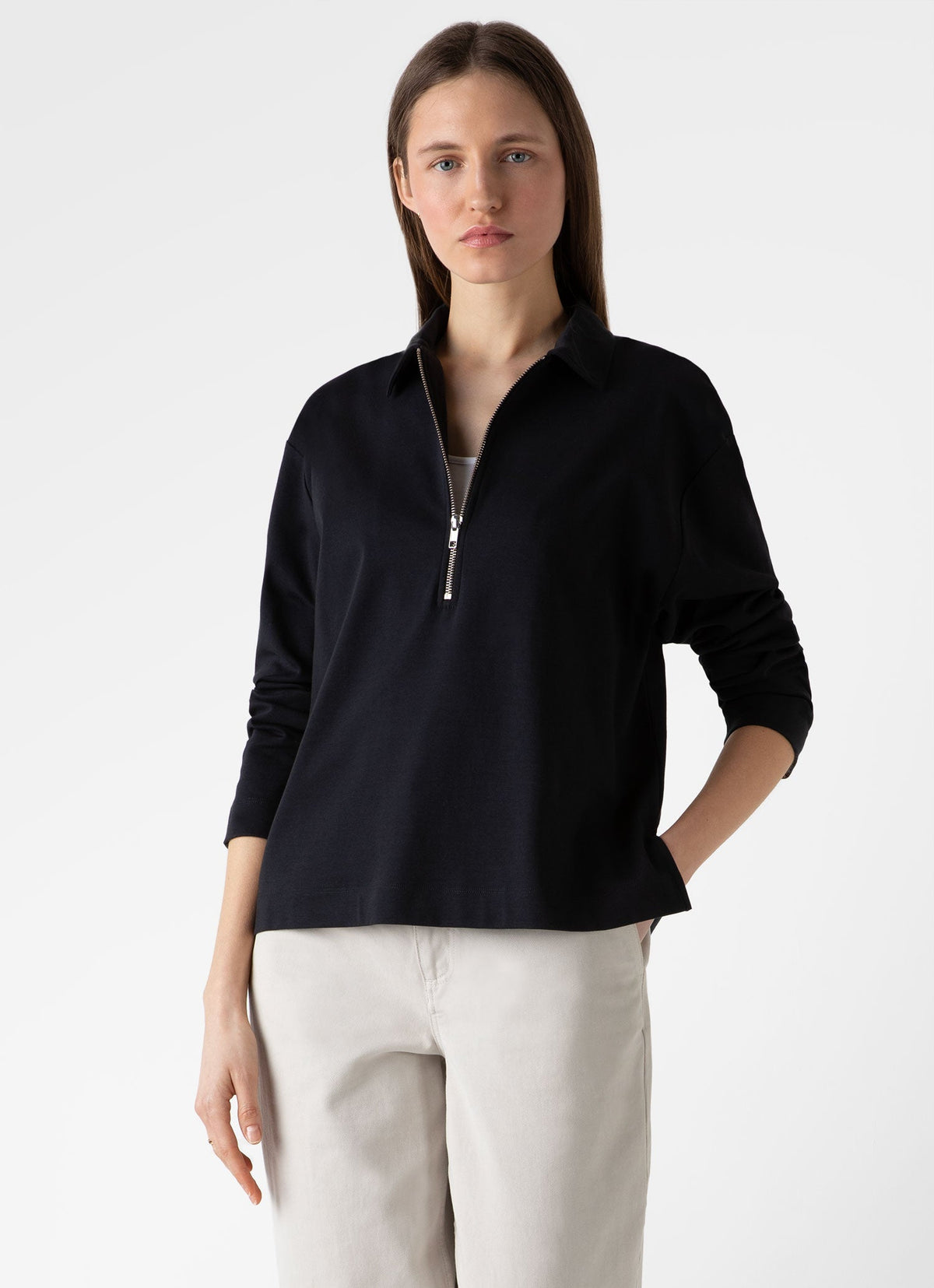 Womens Jersey Polo Top In Black Wtop0147 Bkaa