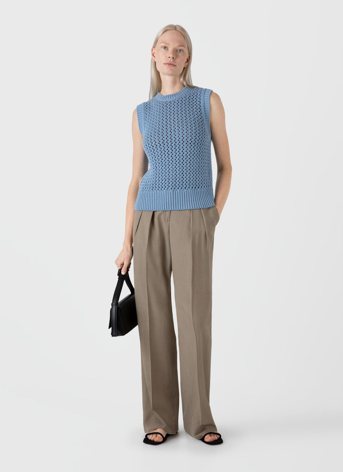 Womens Chunky Cotton Stitch Vest In Light Blue Wtop8227 Buud