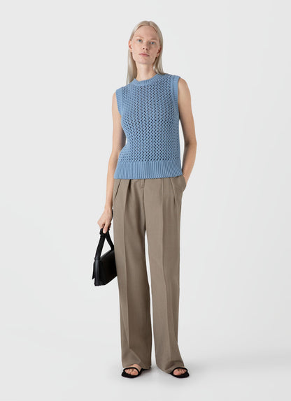 Womens Chunky Cotton Stitch Vest In Light Blue Wtop8227 Buud