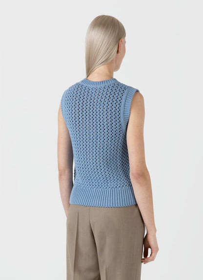 Womens Chunky Cotton Stitch Vest In Light Blue Wtop8227 Buud