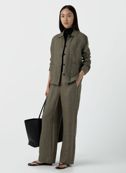Womens Drawstring Wide Leg Trouser In Khaki Wtrs3050 Gngy