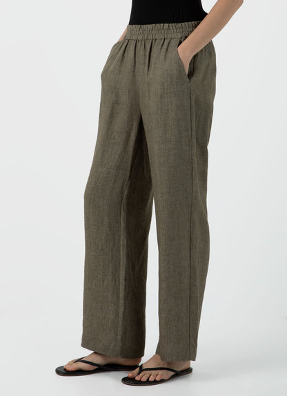 Womens Drawstring Wide Leg Trouser In Khaki Wtrs3050 Gngy