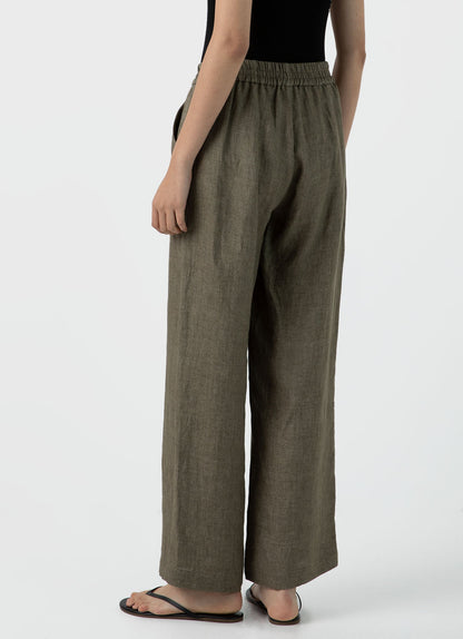 Womens Drawstring Wide Leg Trouser In Khaki Wtrs3050 Gngy