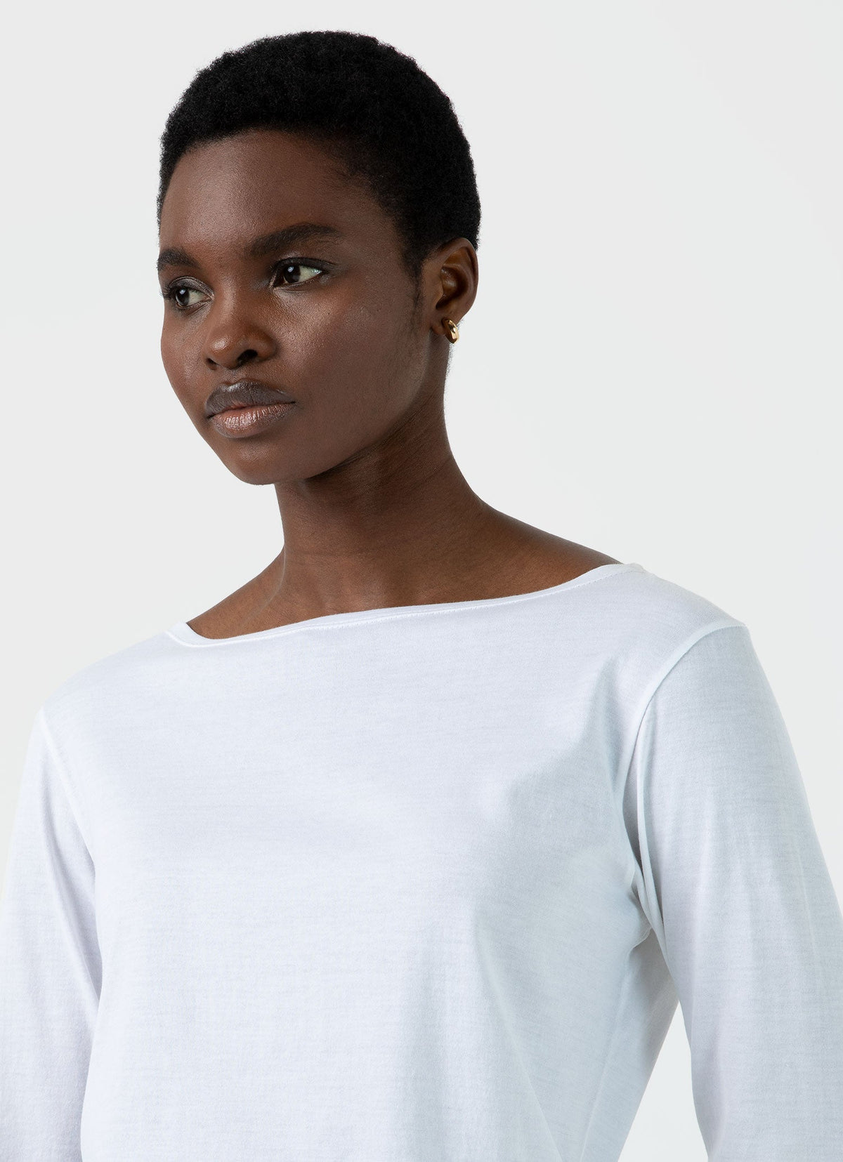 Womens Long Staple Cotton Long Sleeve Boat Neck T Shirt In White Wtsh0003