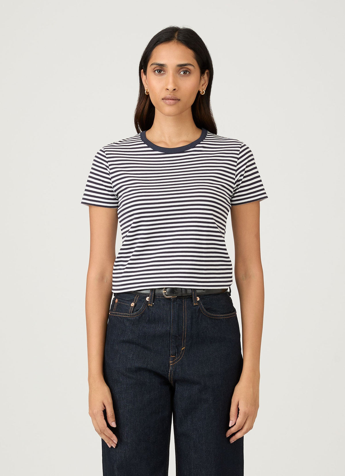 Short Sleeve Crew Neck T Shirt In Navy Stripe Wtsh0032
