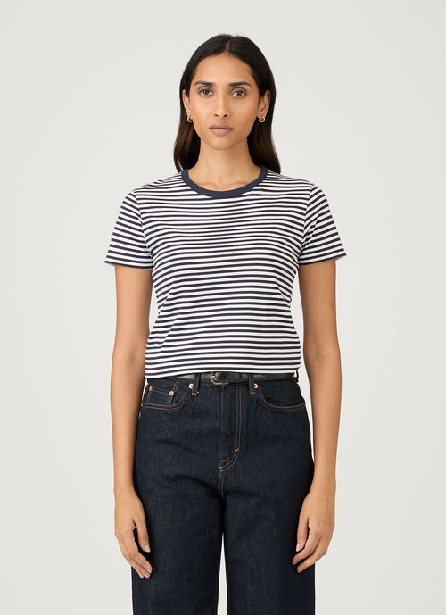 Short Sleeve Crew Neck T Shirt In Navy Stripe Wtsh0032