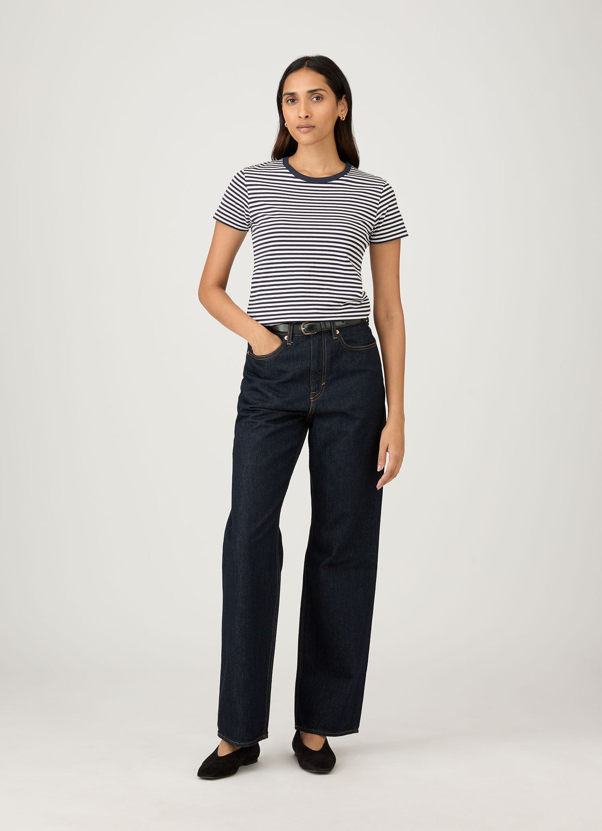 Short Sleeve Crew Neck T Shirt In Navy Stripe Wtsh0032