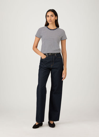 Short Sleeve Crew Neck T Shirt In Navy Stripe Wtsh0032
