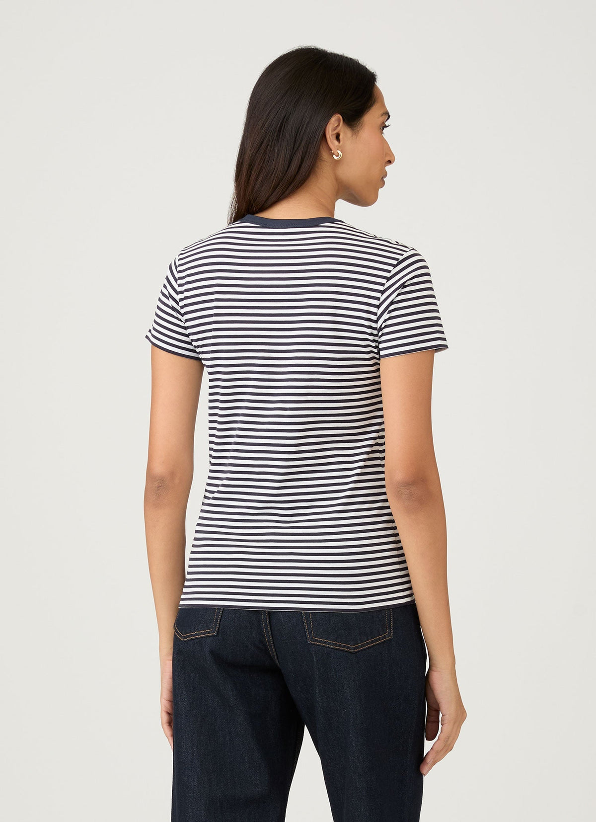 Short Sleeve Crew Neck T Shirt In Navy Stripe Wtsh0032